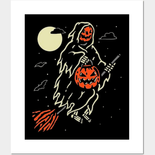 Halloween Grim Reaper Pumpkin Black Posters and Art